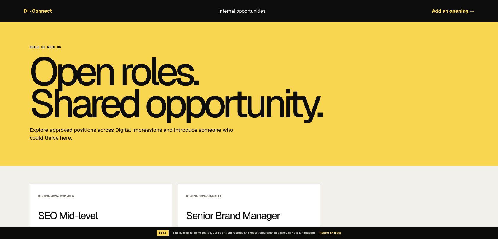 Open roles and employee referral workspace